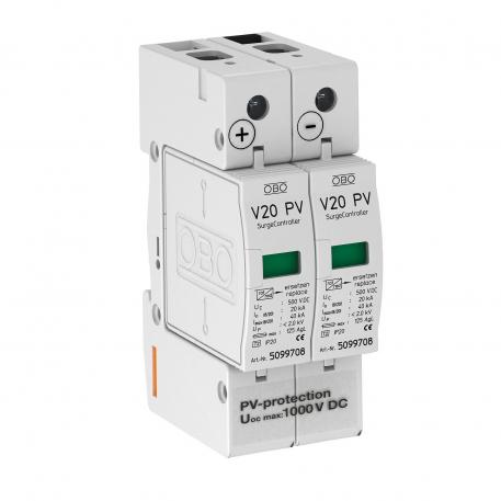 Solcelle-overspændingsafleder V20, 2-polet 1000 V DC 2 | IP20