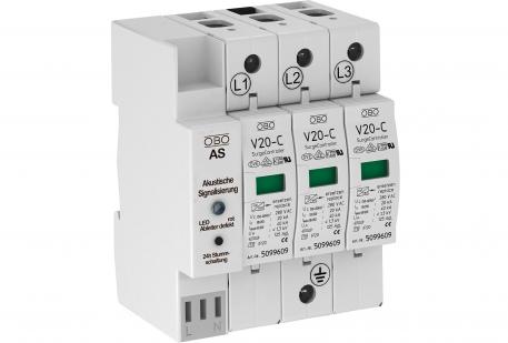 Overspændingsafleder 3-polet med akustisk indikering 280 V 3 | 280 | IP20