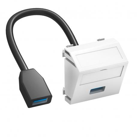 USB 2.0/3.0-tilslutning, 1 modul, udgang skrå, med tilslutningskabel  |  | USB | renhvid; RAL 9010