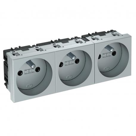 Stikdåse 0°, med jordben, 3-dobbelt 3 | 3-dobbelt 0° | Aluminium-lakeret